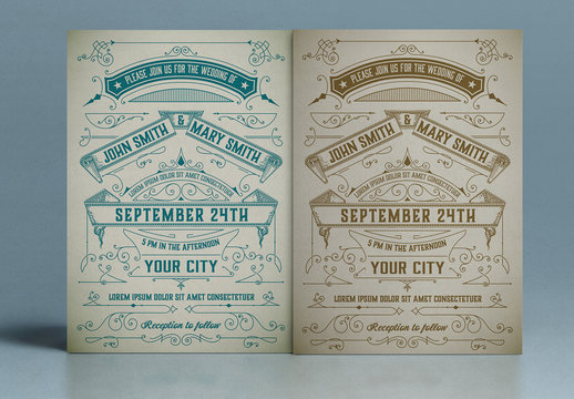 Vintage Wedding Invitation Layout with Ornaments