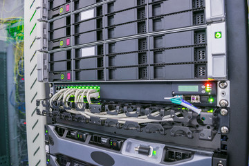 The hosting site of the Internet provider is located in a modern data center. Mining bitcoins and...