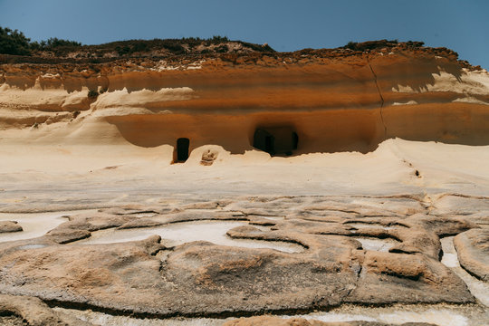 Salt evaporation ponds near Qbajjar on Gozo, Malta