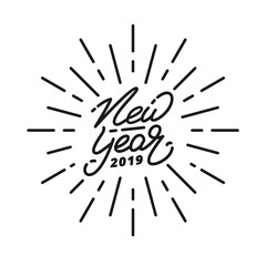 New Year 2019. Happy New Year 2019 hand lettering label. Hand drawn logo for New Year card, poster, design etc