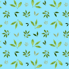 Pattern with leaves,  watercolor 