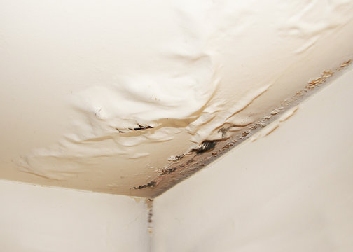  water ,moisture damaged ceiling,room corner