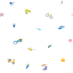 Summer beach tropical party icons seamless travel pattern