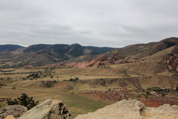 Blick vom Dakota Ridge Trail auf den Red Rocks Park Colorado USA