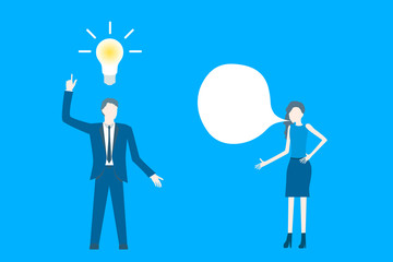 Business flat design vector with a businesswoman brainstorming with his colleague.