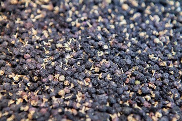 Rare dried Black Goji Berry fruit or Black Wolfberry or Russian box thorn. Superfood that rich in Nutrients. Good source of vitamin, antioxidant and polysaccharide. Healthy eating and eat well concept