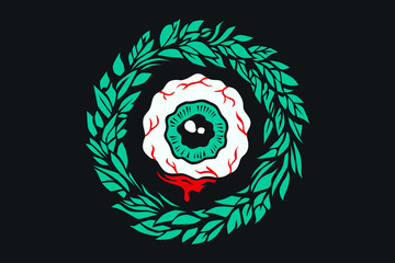 torn bloody eye with a wreath