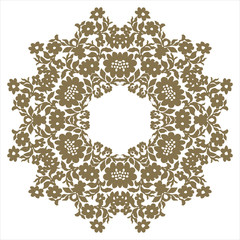 Handmade lace doily. Beautiful elegant vintage knitted lacy napkin. Wedding table decoration or invitation concept. Round lace pattern. Decorative element, EPS 8.