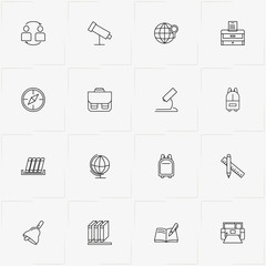 Education line icon set with printer, case and telescope