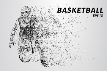 Basketball player leads the ball. Sports illustration in point style. Basketball player of the particles.