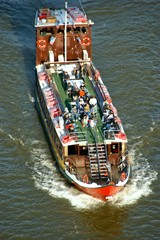 Aerial view of cruise ship in Douro river