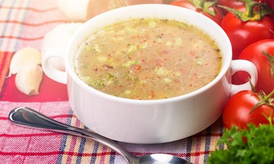 Vegetable soup on tablet