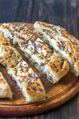 Spiral phyllo pie with veal filling