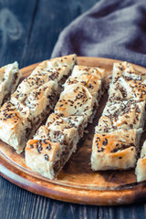 Spiral phyllo pie with veal filling