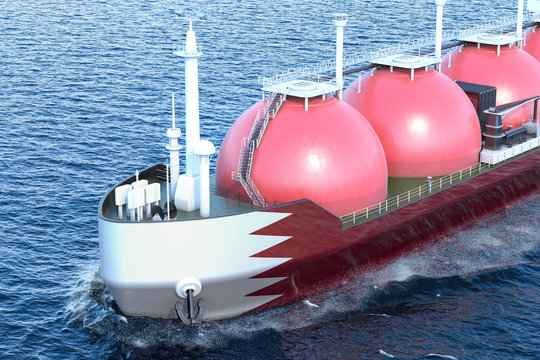 Kuwait gas tanker sailing in ocean, 3D rendering