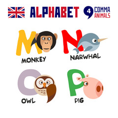 Abc English alphabet animal icon set vector illustration