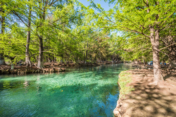 Amazing crystalline blue water of Media Luna River at Rio Verde in San Luis Potosi, Mexico