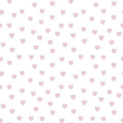 Hearts small pink with purple edge on white background seamless vector pattern.