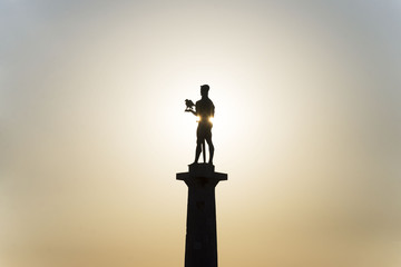 Belgrade, Kalemegdan winner monument. Winner statue silhouette
