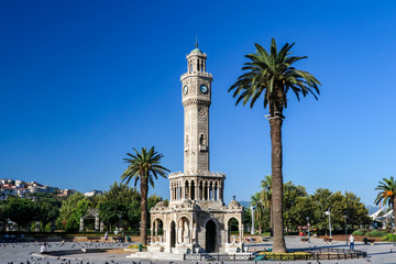 Fototapeta na wymiar Turkey Izmir Old Clock Tower, Konak Square
