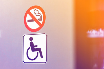 Sign for WC only for disabled. Not allowed smoking