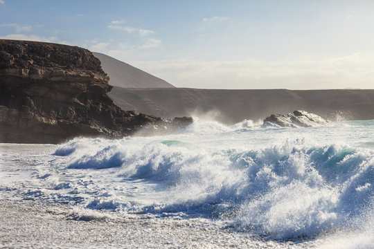 Fototapeta Ocean storm with waves in Lanzarote island