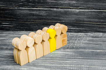 the person leaves / stands out from the crowd. leadership in the business team. a talented worker....