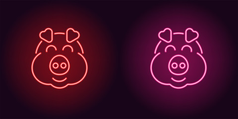 Neon piglet face in red and pink color