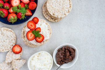 Healthy Snack from Rice Cakes with Hazelnut Spread, Ricotta Chee