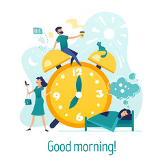 Good morning. Creative abstract concept with flat cartoon