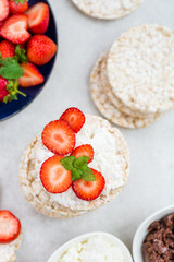 Healthy Snack from Rice Cakes with Hazelnut Spread, Ricotta Chee