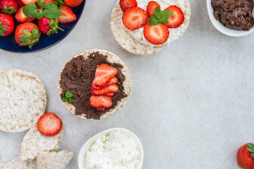 Healthy Snack from Rice Cakes with Hazelnut Spread, Ricotta Chee