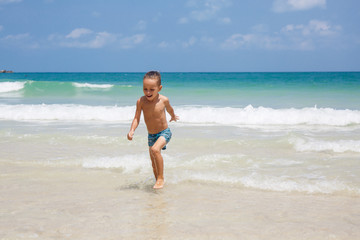 Fototapeta premium little boy in the sea in Thailand
