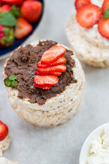Healthy Snack from Rice Cakes with Hazelnut Spread, Ricotta Chee