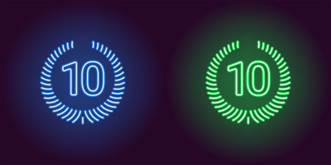 Naklejka premium Neon Tenth place in blue and green color