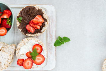 Healthy Snack from Rice Cakes with Hazelnut Spread, Ricotta Chee