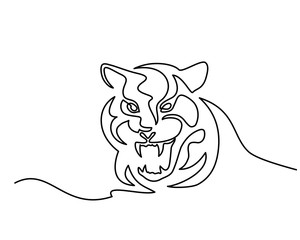 Continuous one line drawing. Tiger silhouette symbol. Logo of the Tiger. Vector illustration