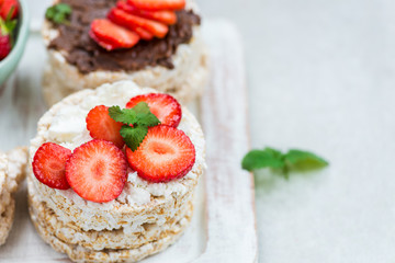 Healthy Snack from Rice Cakes with Hazelnut Spread, Ricotta Chee