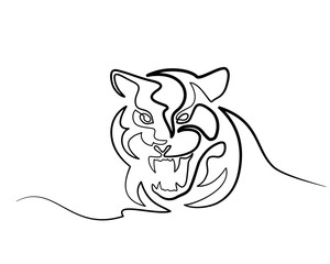 Continuous one line drawing. Tiger silhouette symbol. Logo of the Tiger. Vector illustration