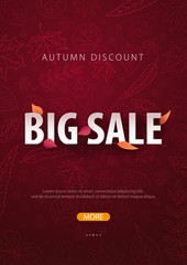 Autumn Background with leaves for shopping sale or promo poster and frame leaflet or web banner. Vector illustration template.