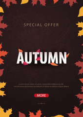 Autumn Background with leaves for shopping sale or promo poster and frame leaflet or web banner. Vector illustration template.