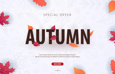Autumn Background with leaves for shopping sale or promo poster and frame leaflet or web banner. Vector illustration template.