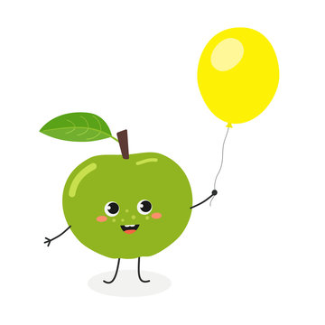 Funny cartoon apple with balloon