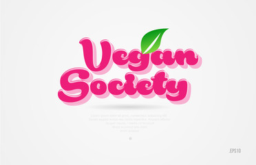 vegan society 3d word with a green leaf and pink color logo