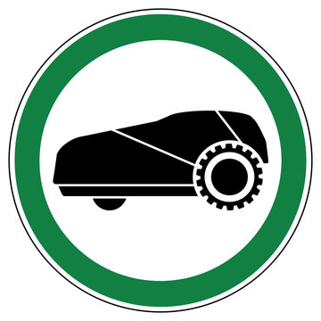 srg424 SignRoundGreen - german - ez424 ErlaubnisZeichen: M&auml;hroboter erlaubt / genehmigt / Erlaubnis - english - approved: robot lawn mower allowed / permitted - green xxl g6482