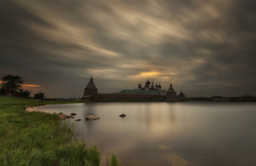 View of Solovetsky monastery in summer on a white night