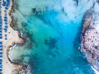 Aerial photo of a beautiful coastline at Ayia Napa - rocky, sandy, unique