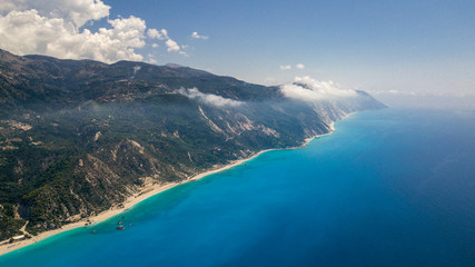 Beautiful drone shot of a gorgeou beach in greece Lefkada