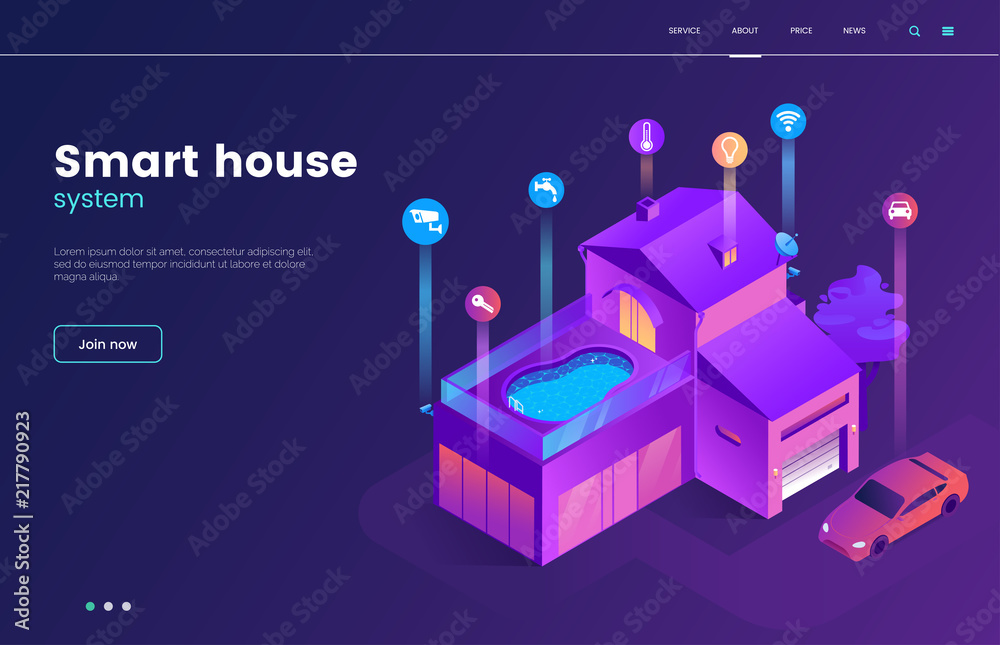Aufkleber smart house technology isometric illustration with icons. intelligence home building landing page co
