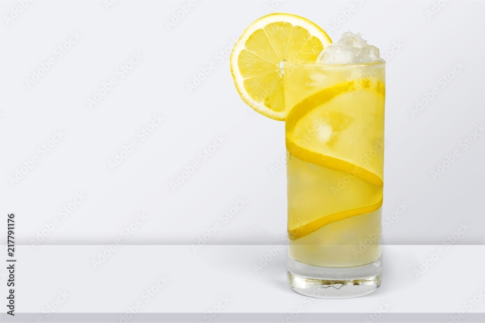 Poster lemonade with fresh lemon on desk